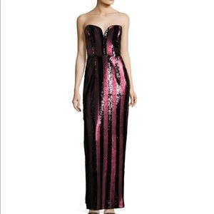 MILLY Carly Strapless Striped Sequin Column Gown